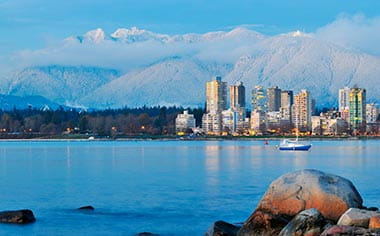 Vancouver city skyline and Grouse Mountain, Canada